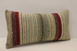 Vintage Wool Kilim Lumbar Pillow Cover, Turkish Throw Cushion - 10x20 - thumbnail 1