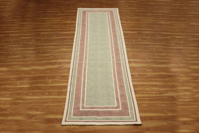 Hand Woven Cotton Kilim Runner Rug Green, Brown, Bohemian Decor - image 1