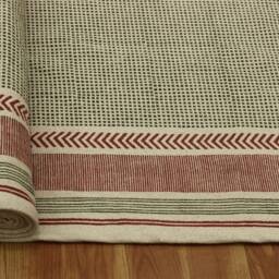 Hand Woven Cotton Kilim Runner Rug Green, Brown, Bohemian Decor - thumbnail 4