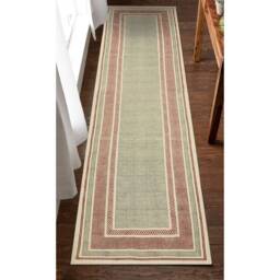 Hand Woven Cotton Kilim Runner Rug Green, Brown, Bohemian Decor - thumbnail 2