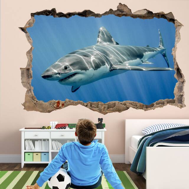 Shark Wall Decal Sticker Mural Poster Print Art Kids Bedroom Decor Fm5 - image 1
