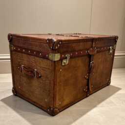 Hand-Dyed Leather Trunk Coffee Table, English Steamer Storage Chest, Bespoke Ottoman - thumbnail 1
