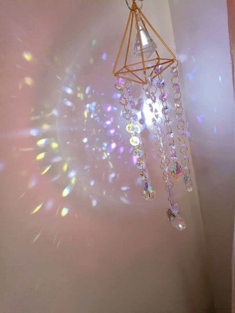 Crystal Sun Catcher Prism Pendant – Rainbow Maker Window Hanging, Quartz, Sun & Moon Theme