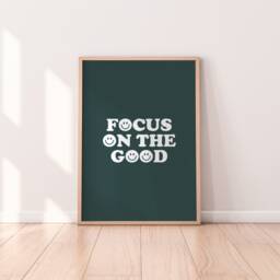 Focus On The Good Print - Positivity Print, Retro Wall Home Decor, Affirmation Minimalist Art, Gallery Wall, Unframed - thumbnail 1