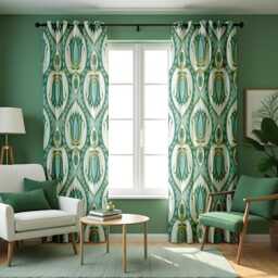 Green Art Deco Curtain, Geometric Tulip Pattern Drape, Retro Mid Century Style Window Panel, Custom Made Eyelet Or Rod Pocket Curtain