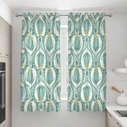 Green Art Deco Curtain, Geometric Tulip Pattern Drape, Retro Mid Century Style Window Panel, Custom Made Eyelet Or Rod Pocket Curtain - thumbnail 3