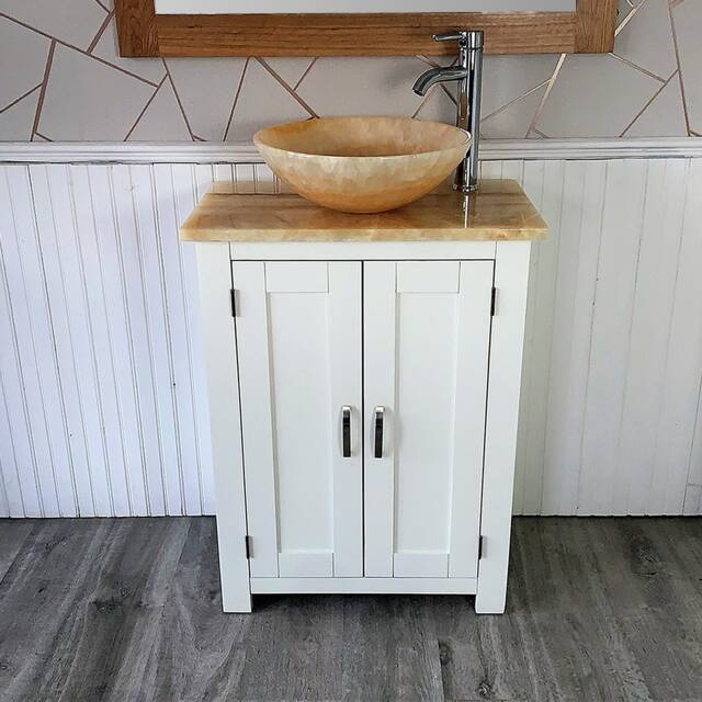 White Painted Bathroom Vanity - Golden Onyx Top & Basin - image 1