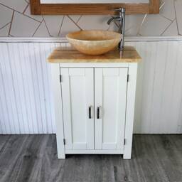 White Painted Bathroom Vanity - Golden Onyx Top & Basin