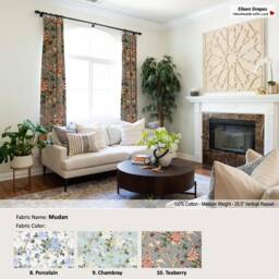 Mudan Jacobean Floral Flower Rose Birds Vintage Beige Cotton Curtain Valance, Pleated, Lined Drapery Panel Offered As Upgrades - thumbnail 3