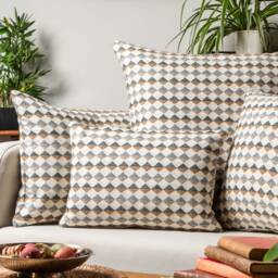 Argyle Boucle Boudoir Cushion Cover in Ochre Yellow & Grey. Modern Geometric Diamond Pattern. Cosy & Tactile Design. 17x12 - thumbnail 3