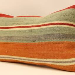 Bohemian Kilim Pillow, Sofa Throw 12x20 Naturel, Striped Ethnic Cushion Cover, Koef-300 - thumbnail 2
