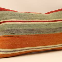 Bohemian Kilim Pillow, Sofa Throw 12x20 Naturel, Striped Ethnic Cushion Cover, Koef-300 - thumbnail 3