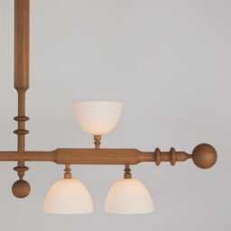 1950S Mid-Century Modern Wooden Chandelier - 6-Light Pendant Ceiling Fixture With Frosted Glass Shades, Italian Sputnik Style Lighting - thumbnail 3