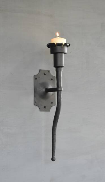 Wrought Iron Wall Candle Sconce, Medieval Holder - image 1