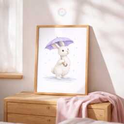 Rabbit Nursery Prints - Set Of 3 Purple Bunny Girls Wall Art, Girl Animal Decor - thumbnail 3