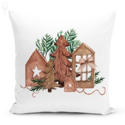 Christmas Chenille Cushion Cover Lantern, Pinecone & Wood Designs - Oeko-Tex?? - thumbnail 2