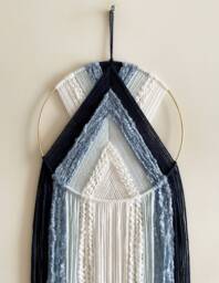 Blue & White Yarn Hoop Wall Hanging, Modern Boho Decor - thumbnail 1