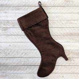 Steampunk Christmas Stocking Embroidered High Heel Boot, Brown Faux Silk - thumbnail 2