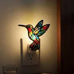 Hummingbird Night Light, Colorful Wood & Acrylic Suncatcher, Light Plug In, Little Bird Room Decor - thumbnail 2