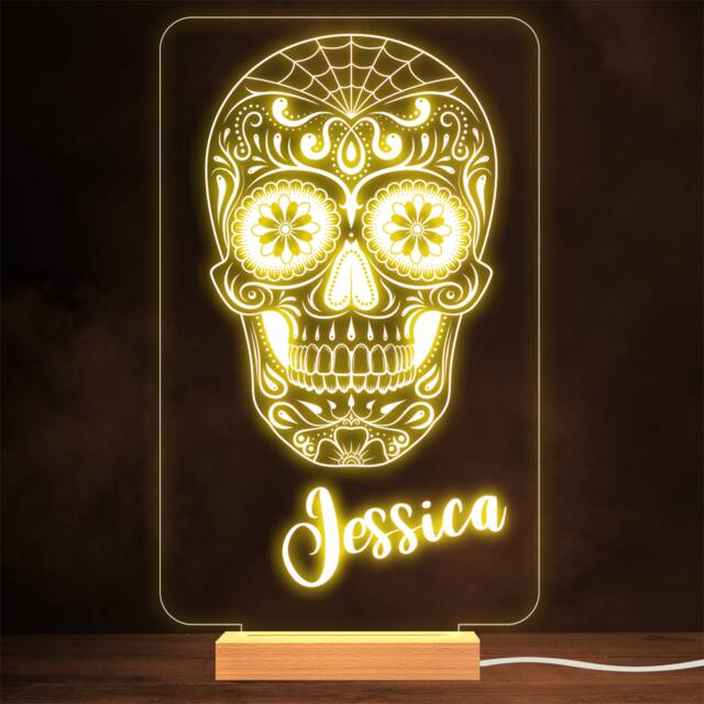 Sugar Skull Day Of The Dead Mexican Gothic Personalised Gift Lamp Night Light - image 1
