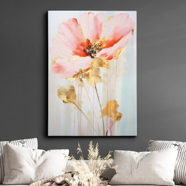 Vibrant Pink Gold Flower Petals Abstract Oil Painting Framed Poster Print & Canvas Wall Decor Art Bedroom Home Interior Floral Gift - image 1