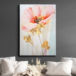 Vibrant Pink Gold Flower Petals Abstract Oil Painting Framed Poster Print & Canvas Wall Decor Art Bedroom Home Interior Floral Gift - thumbnail 1