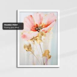 Vibrant Pink Gold Flower Petals Abstract Oil Painting Framed Poster Print & Canvas Wall Decor Art Bedroom Home Interior Floral Gift - thumbnail 3
