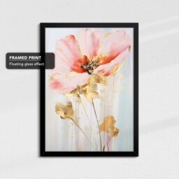 Vibrant Pink Gold Flower Petals Abstract Oil Painting Framed Poster Print & Canvas Wall Decor Art Bedroom Home Interior Floral Gift - thumbnail 2