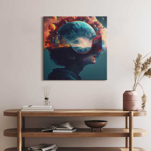 Futuristic Virtual World Canvas, Wall Art Picture, Blue Decoration, Fantastic Canvas - image 1