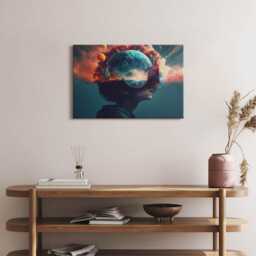 Futuristic Virtual World Canvas, Wall Art Picture, Blue Decoration, Fantastic Canvas - thumbnail 3