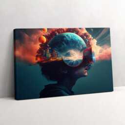Futuristic Virtual World Canvas, Wall Art Picture, Blue Decoration, Fantastic Canvas - thumbnail 2