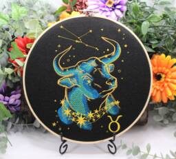 Taurus Bull Constellation Wall Art, Zodiac Gift, Stitched Embroidery Hoop