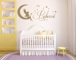 Personalised Name Matt Vinyl Wall Art Sticker Decal, Mural, With Fairy, Moon & Stars. Children's Bedroom, Nursery, Playroom, Door Decor - thumbnail 1