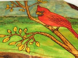 Handmade Wall Art - Cardinal On Paulownia Wood, Wood Burning, Hand Painted, Local Sawmill, Artisan Crafts, One Of A Kind - thumbnail 2