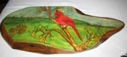 Handmade Wall Art - Cardinal On Paulownia Wood, Wood Burning, Hand Painted, Local Sawmill, Artisan Crafts, One Of A Kind - thumbnail 1