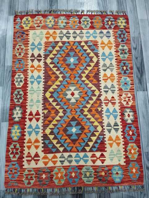 Multicolour Rug, Handmade Artisan Afghan Turkish Scandinavian Navajo Bohemian Flatweave Wool Kilim 157x113 cm - image 1