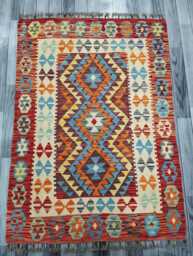 Multicolour Rug, Handmade Artisan Afghan Turkish Scandinavian Navajo Bohemian Flatweave Wool Kilim 157x113 cm - thumbnail 1