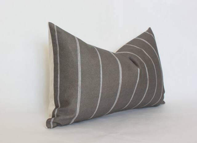 Brown Lumbar Pillow, Chocolate Throw Pillow Cover, Striped Dark - - image 1