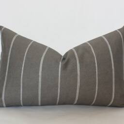Brown Lumbar Pillow, Chocolate Throw Pillow Cover, Striped Dark - - thumbnail 2