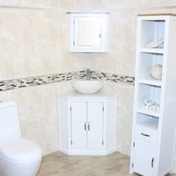 White Painted Bathroom Vanity Unit Free Standing Corner Cabinet Quartz Marble Basin 501Bpwqsbc - thumbnail 2