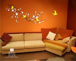 Cherry Blossom Branch Wall Decal With Birds Vinyl Art - thumbnail 3