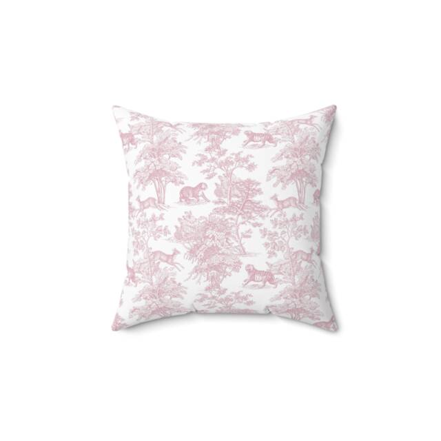 Chinoiserie Tiger Pillow Cover - Soft Faux Suede Fabric Pretty Asian Pattern Pink & White French Toile De Jouy Decorative Cushion - image 1