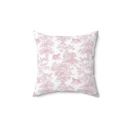 Chinoiserie Tiger Pillow Cover - Soft Faux Suede Fabric Pretty Asian Pattern Pink & White French Toile De Jouy Decorative Cushion - thumbnail 1