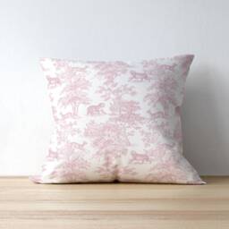 Chinoiserie Tiger Pillow Cover - Soft Faux Suede Fabric Pretty Asian Pattern Pink & White French Toile De Jouy Decorative Cushion - thumbnail 2