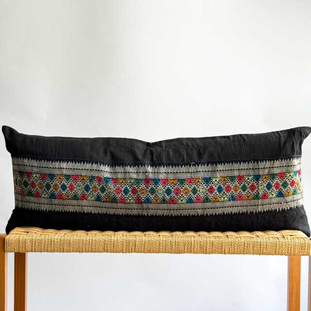 Vintage Hmong Hemp Pillow Handwoven Tribal Textile, Navy Batik - image 1