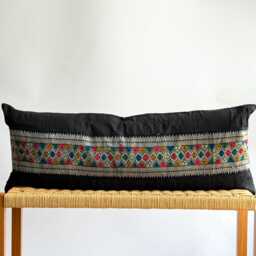 Vintage Hmong Hemp Pillow Handwoven Tribal Textile, Navy Batik - thumbnail 1