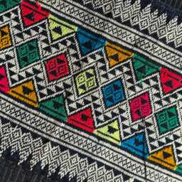 Vintage Hmong Hemp Pillow Handwoven Tribal Textile, Navy Batik - thumbnail 3