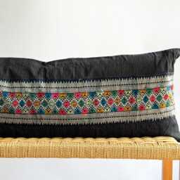 Vintage Hmong Hemp Pillow Handwoven Tribal Textile, Navy Batik - thumbnail 2