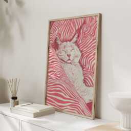 Pink Cat Wall Art Print, Sleeping Kitty Illustration Poster, Cute Modern Pet Decor For Bedroom Nursery Or Dorm Room - thumbnail 2