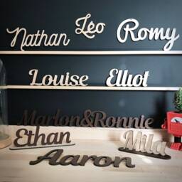Wooden First Name/Size S 10 Wood Finishes 12 Typographies Children's Room Decoration Birthday Wedding Table - thumbnail 1